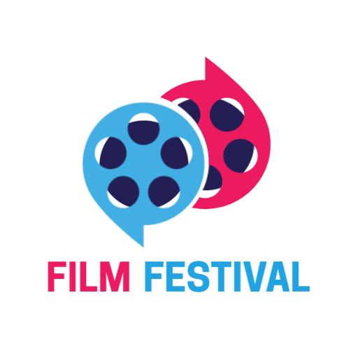 Vibrant Blue and Pink Film Elements Representing Festival Logo Template