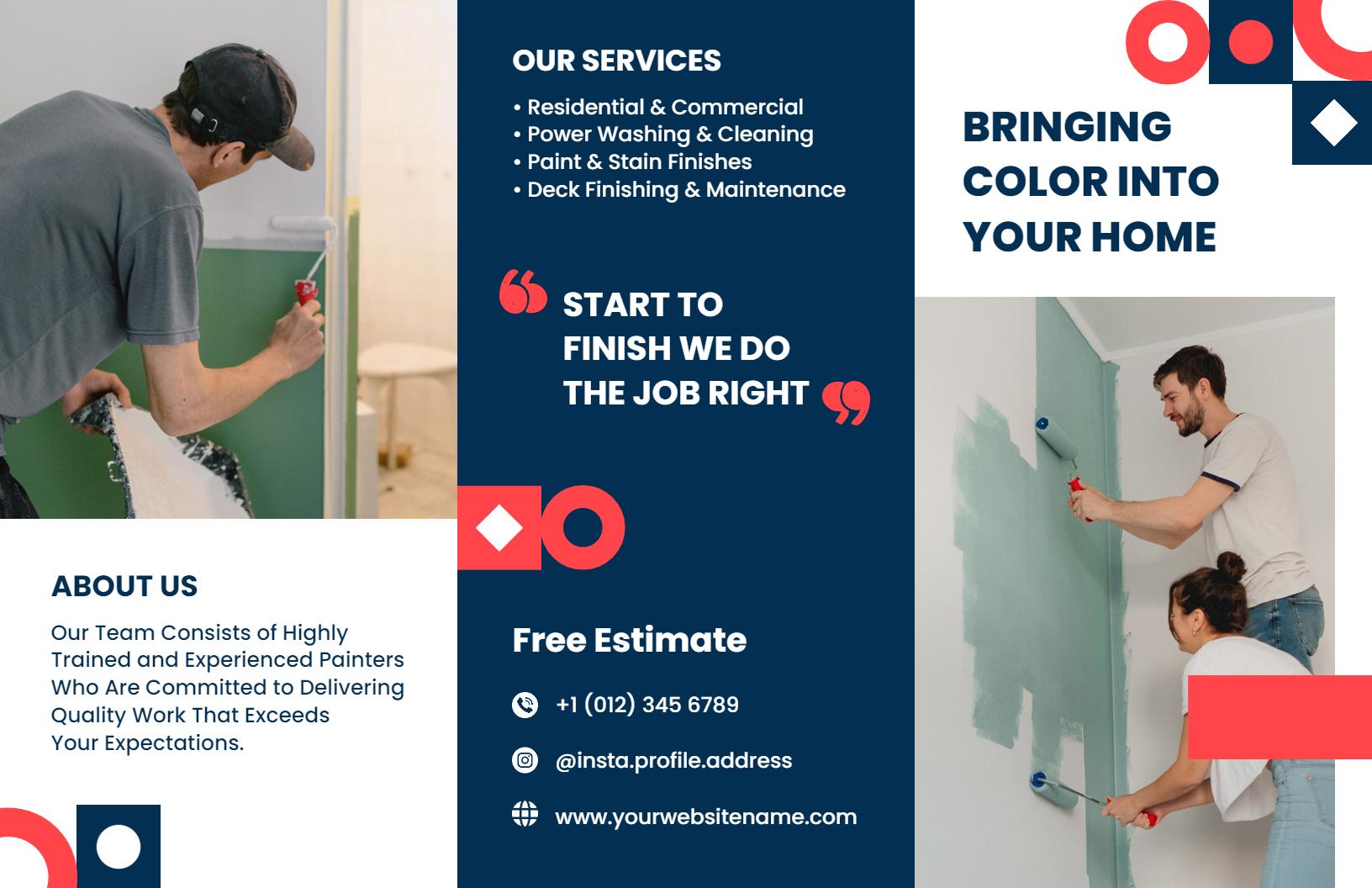 Vibrant Blue and Red Home Painting Services Brochure Template