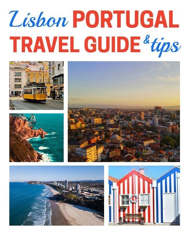 Vibrant Blue and Red Lisbon Portugal Travel Guide Poster Template