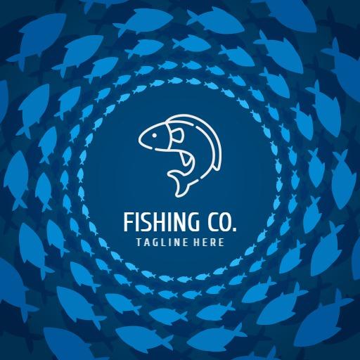 Vibrant Blue and White Circular Design for Fishing Logo Template