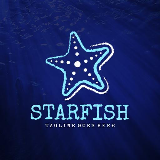 Vibrant Blue and White Starfish Design for Oceanic Themes Logo Template