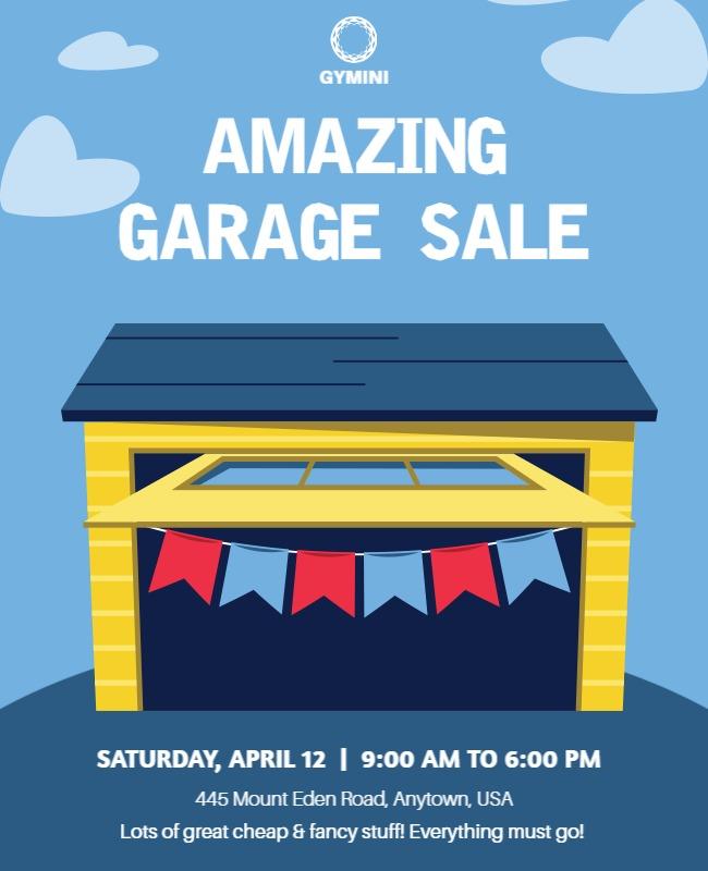 Vibrant Blue and Yellow Amazing Garage Sale Poster Template