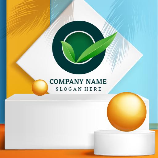 Vibrant Blue and Yellow Geometric Mockup Presenting Logo Template