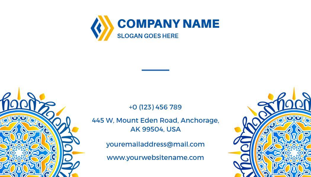 Vibrant Blue and Yellow Mandala Design Business Card Template