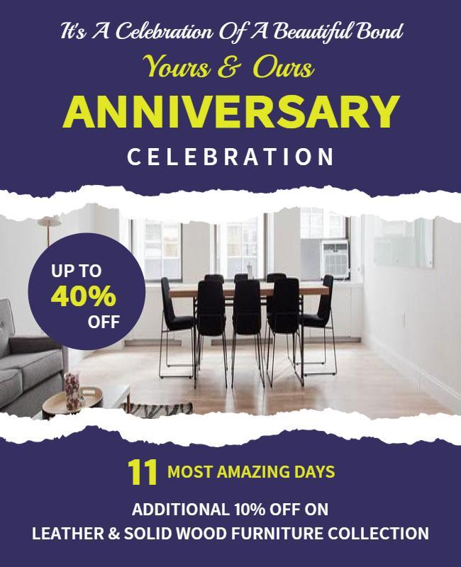 Vibrant Blue Anniversary Celebration Furniture Discount Poster Template