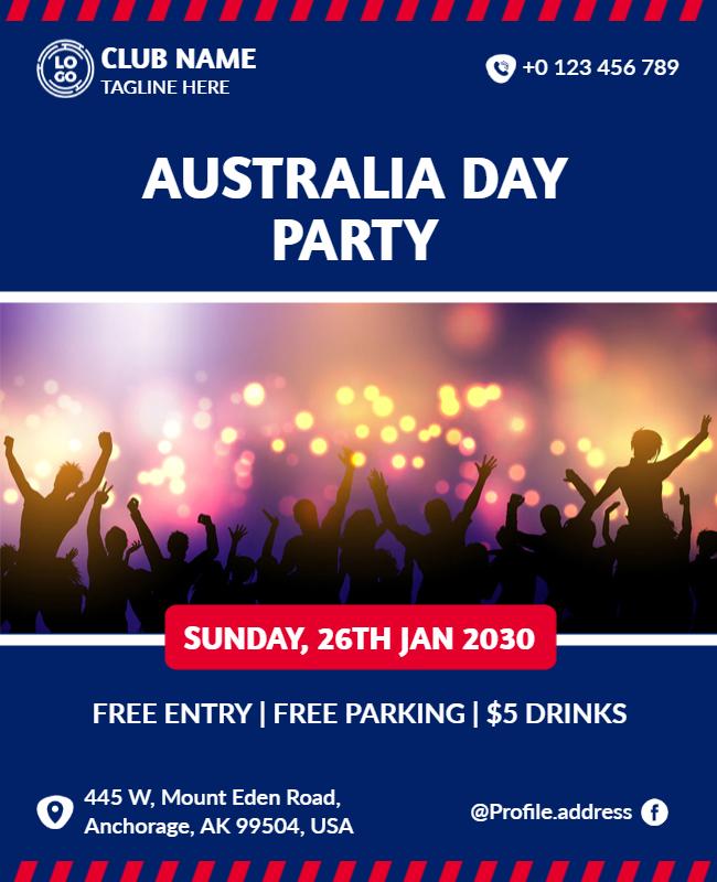 Vibrant Blue Australia Day Celebration Party Poster Template