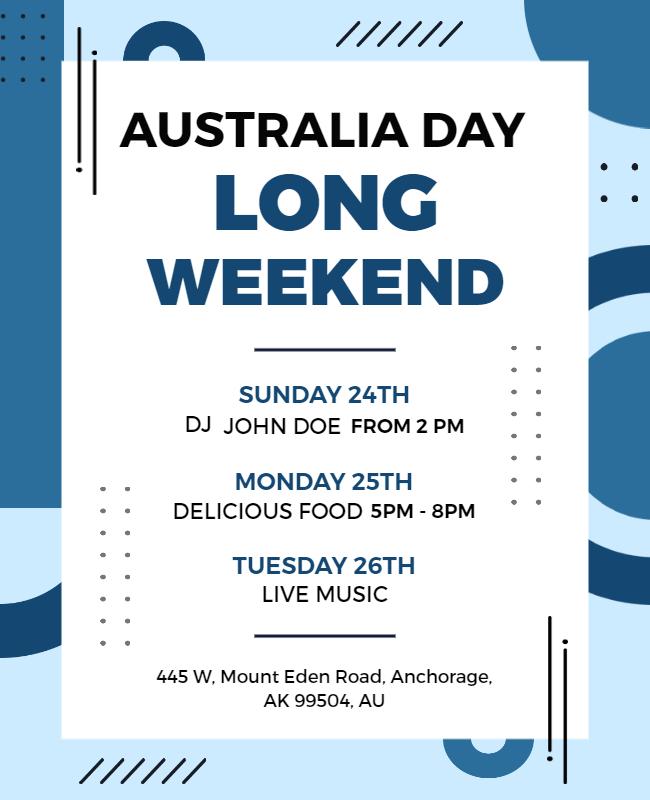 Vibrant Blue Australia Day Long Weekend Event Poster Template