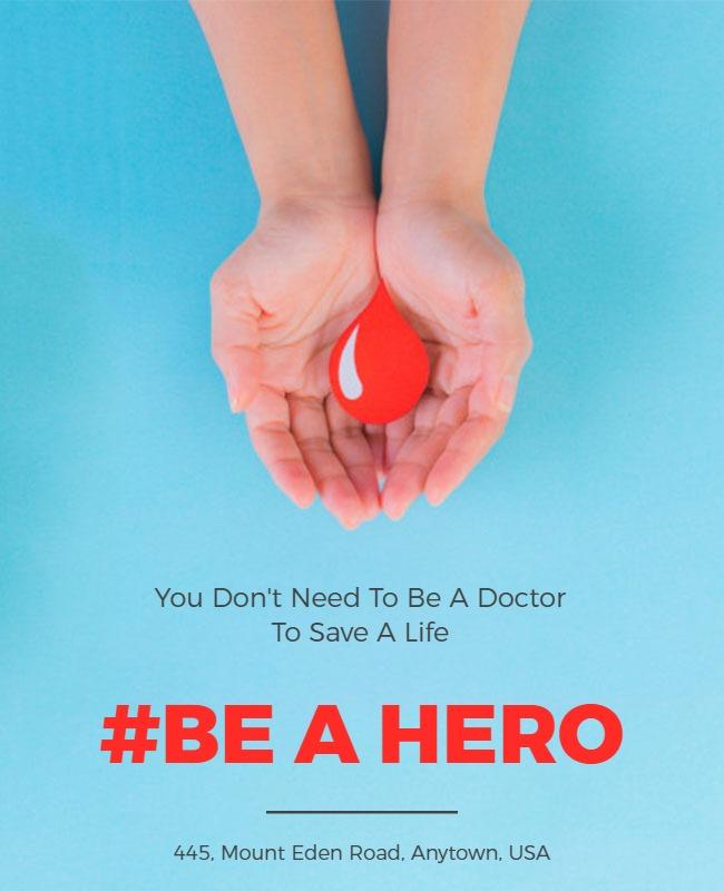 Vibrant Blue Blood Donation Awareness Fundraiser Poster Template
