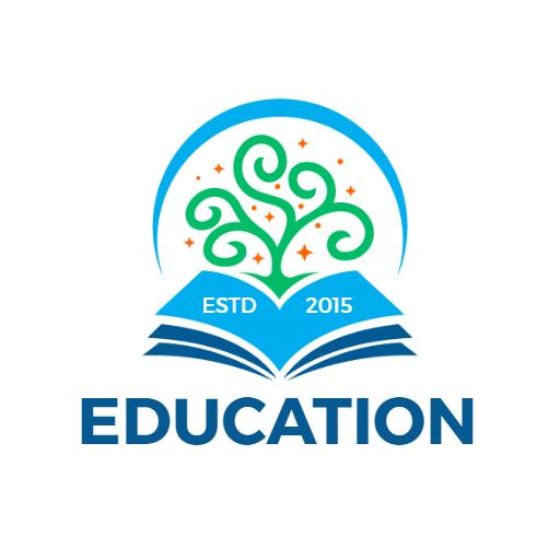 Vibrant Blue Book with Tree Illustrating Education Growth Logo Template
