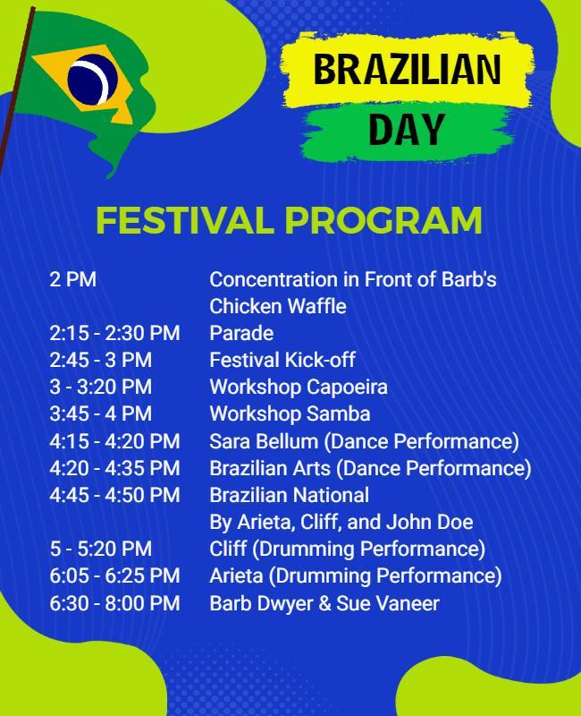Vibrant Blue Brazilian Day Festival Program Poster Template