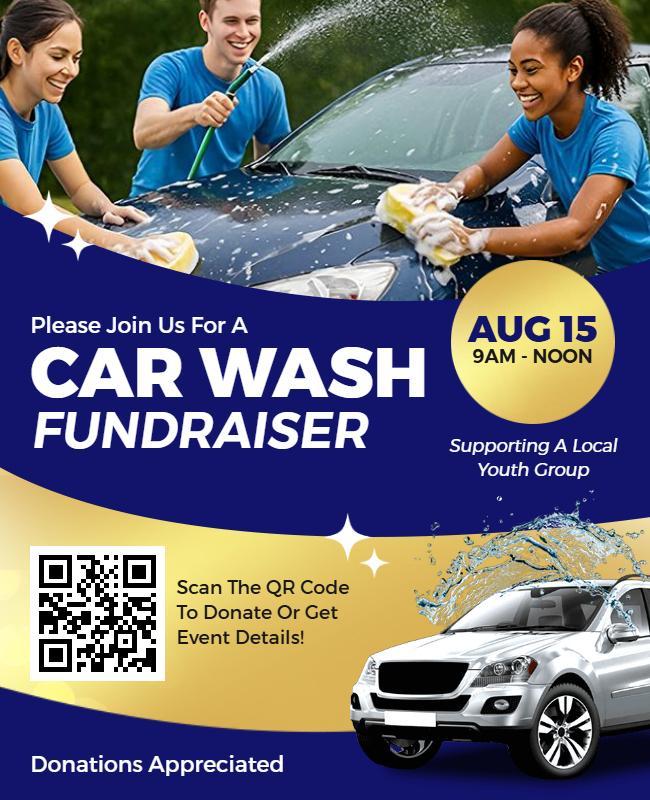 Vibrant Blue Car Wash Charity Fundraiser Flyer Template