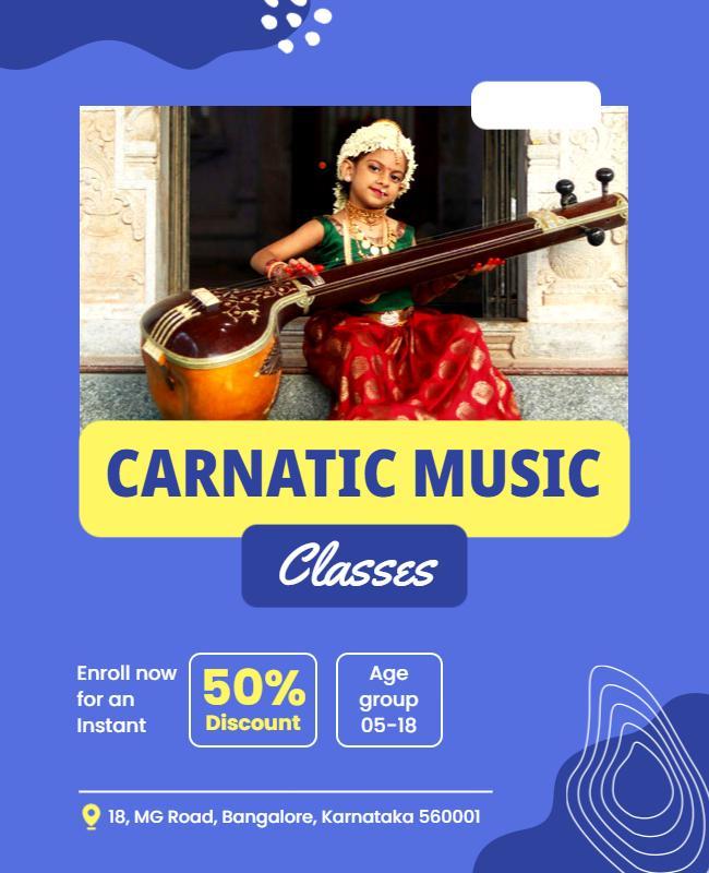 Vibrant Blue Carnatic Music Classes Promotional Poster Template