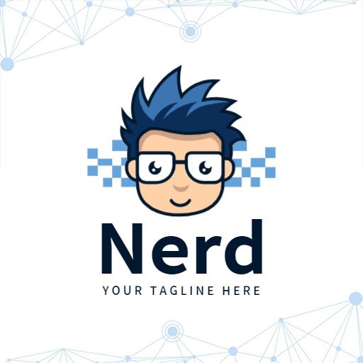 Vibrant Blue Cartoon Character Embodying Nerd Culture Logo Template
