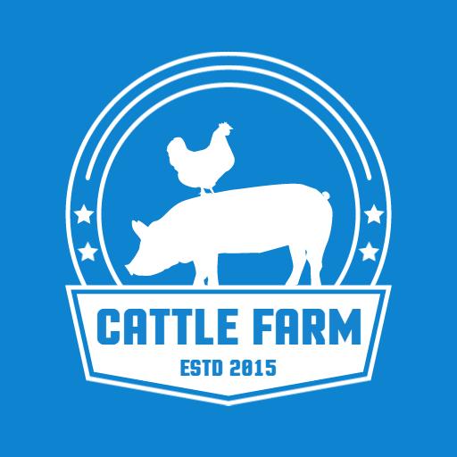 Vibrant Blue Cattle Farm Logo Featuring Pig and Chicken Logo Template