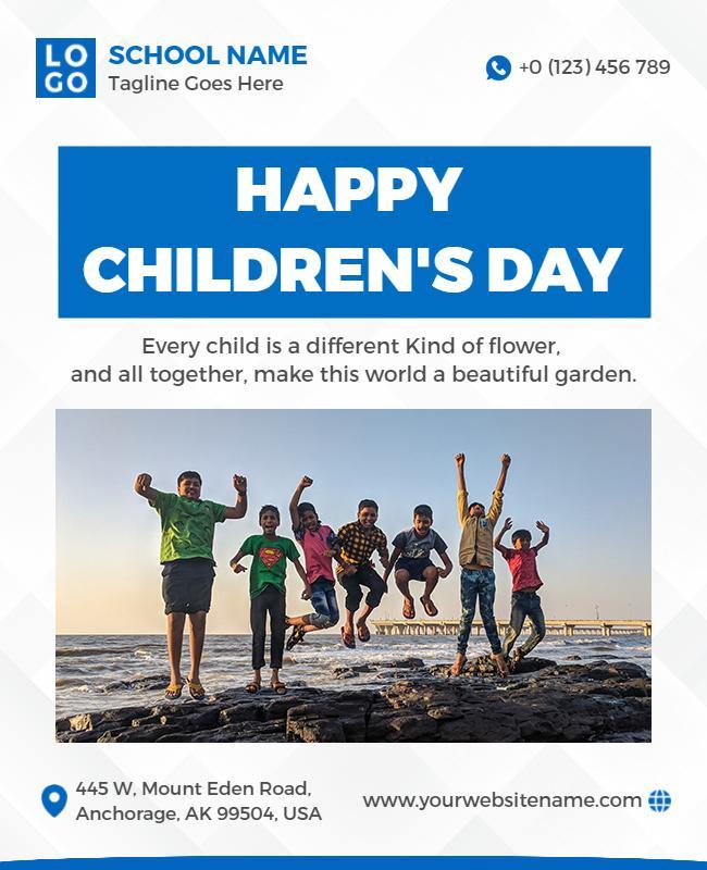 Vibrant Blue Children's Day Celebration Poster Template