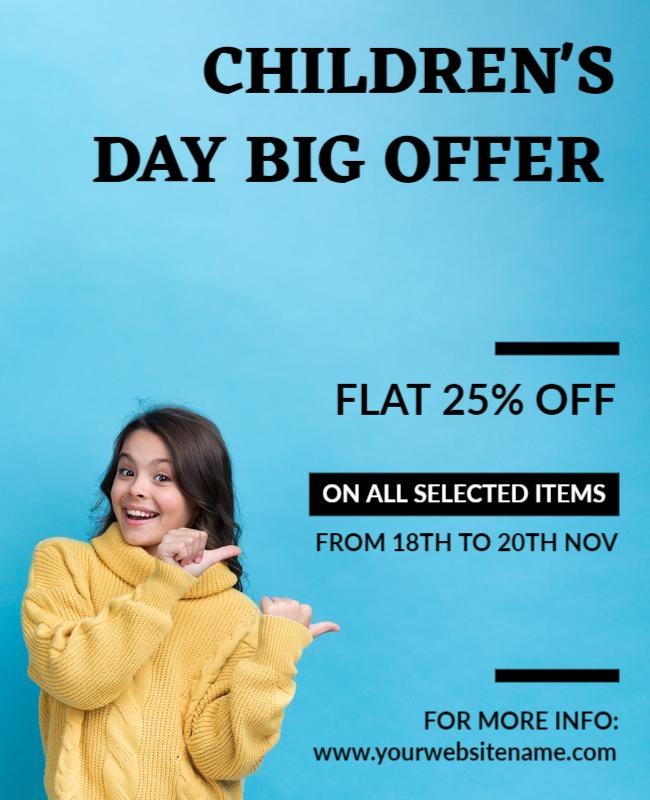 Vibrant Blue Children's Day Special Offer Poster Template