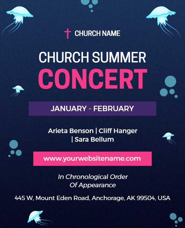 Vibrant Blue Church Summer Concert Announcement Poster Template