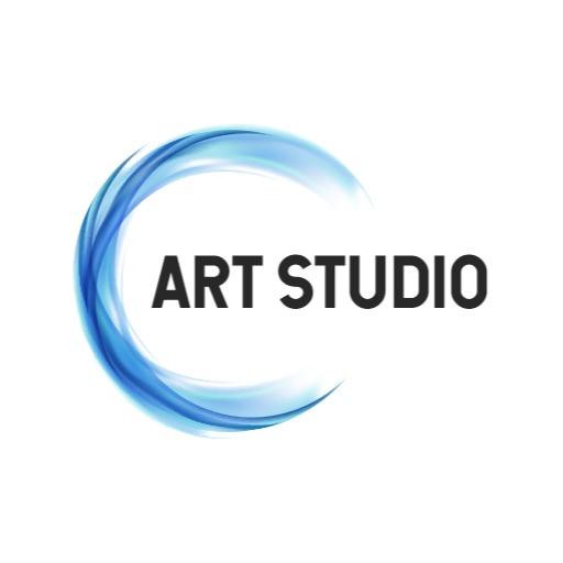 Vibrant Blue Circular Swirl Design for Art Studio Logo Template