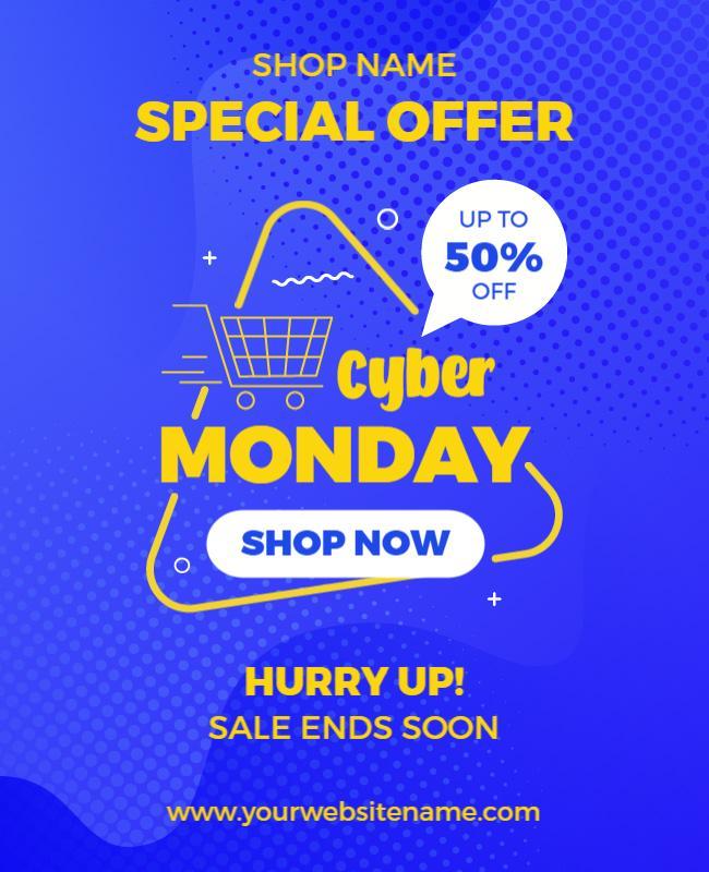 Vibrant Blue Cyber Monday Sale Promotion Flyer Template
