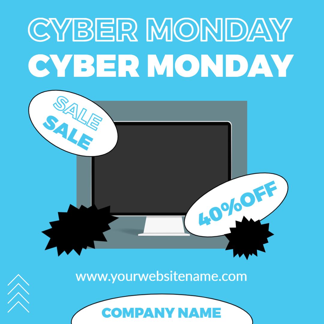 Vibrant Blue Cyber Monday Sale with Discounts Ad Template