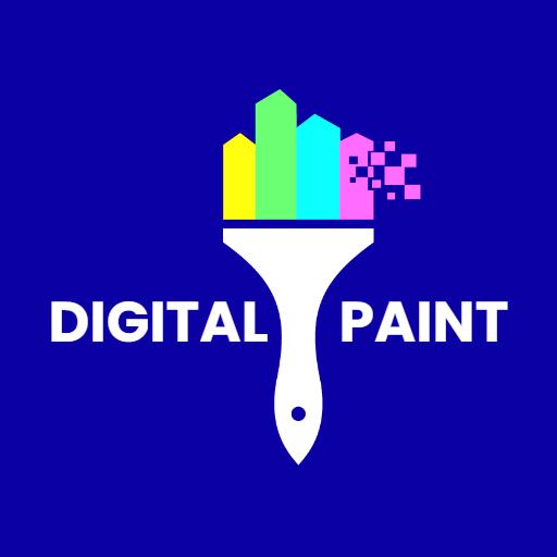 Vibrant Blue Digital Paintbrush Creating Colorful Art Logo Template