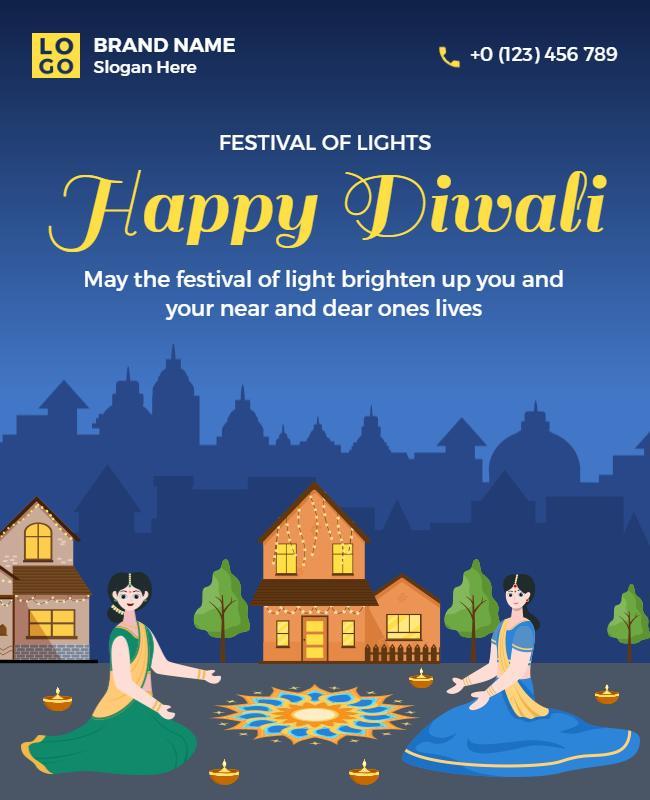 Vibrant Blue Diwali Festival of Lights Celebration Poster Template