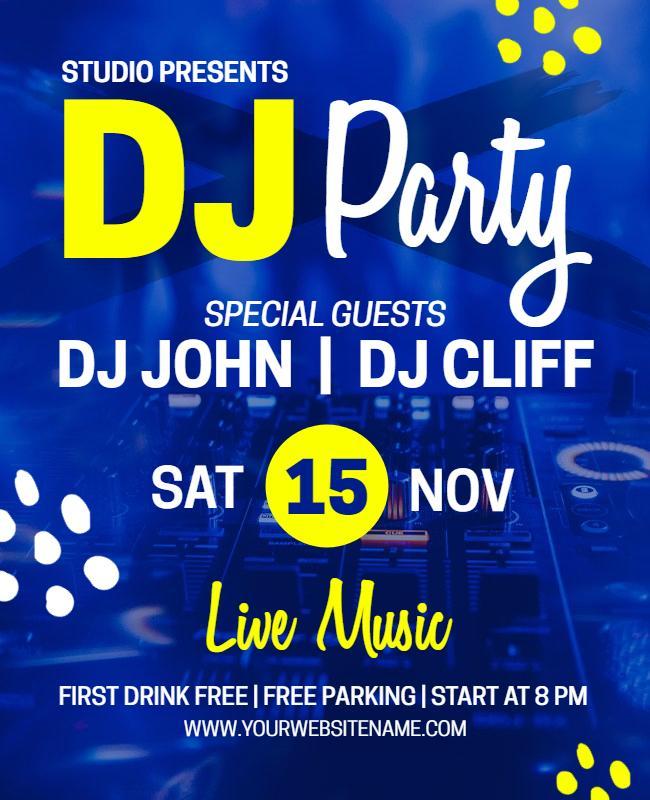 Vibrant Blue DJ Party Live Music Event Poster Template