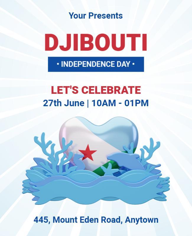 Vibrant Blue Djibouti Independence Day Celebration Poster Template