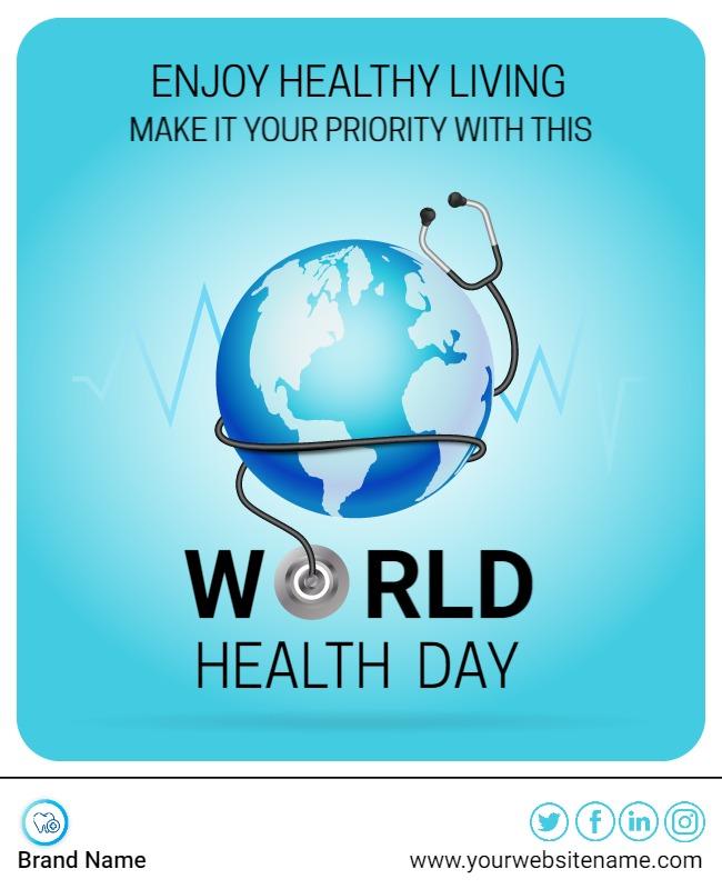 Vibrant Blue Earth-Themed World Health Day Flyer Template