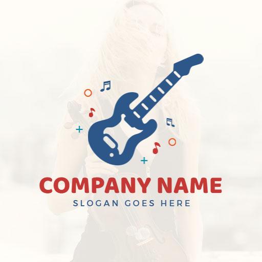 Vibrant Blue Electric Guitar Design Celebrating Music Culture Logo Template