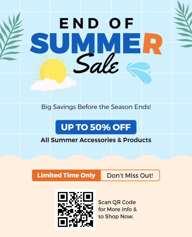 Vibrant Blue End of Summer Savings Event Flyer Template