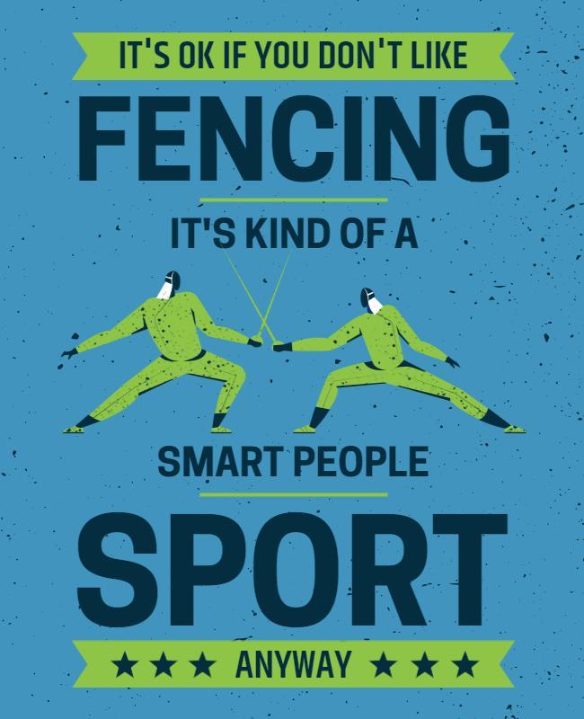 Vibrant Blue Fencing Sport Humor Poster Template