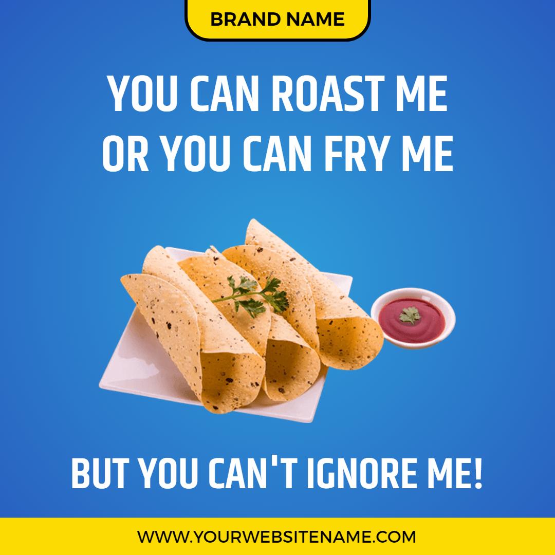 Vibrant Blue Food Promotion with Crispy Snacks Ad Template