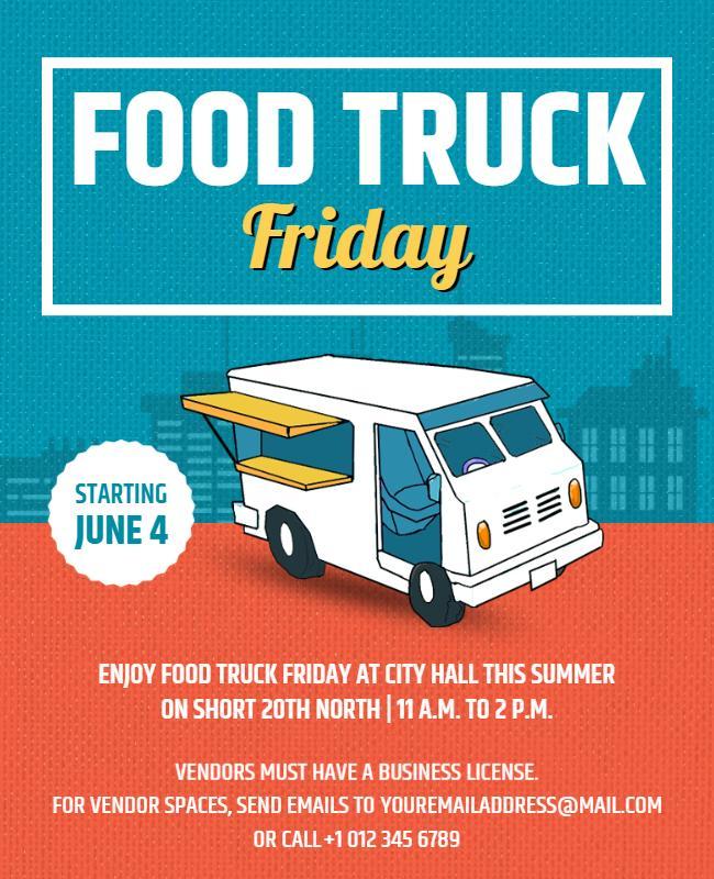 Vibrant Blue Food Truck Friday Summer Festival Poster Template