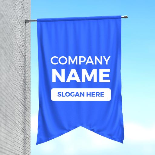 Vibrant Blue Hanging Banner Design for Brand Mockup Logo Template