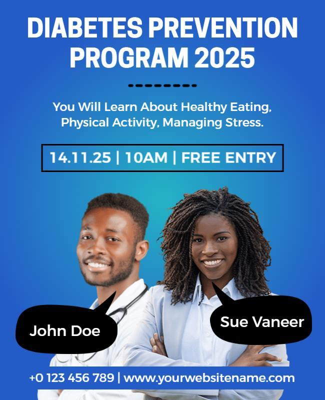 Vibrant Blue Health Awareness Diabetes Prevention Program Poster Template