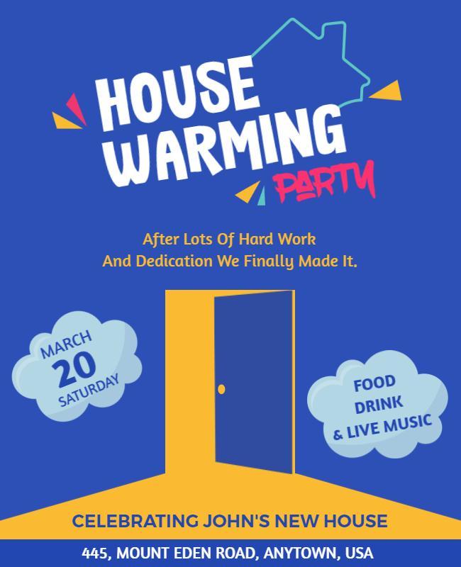 Vibrant Blue Housewarming Party Celebration Flyer Template