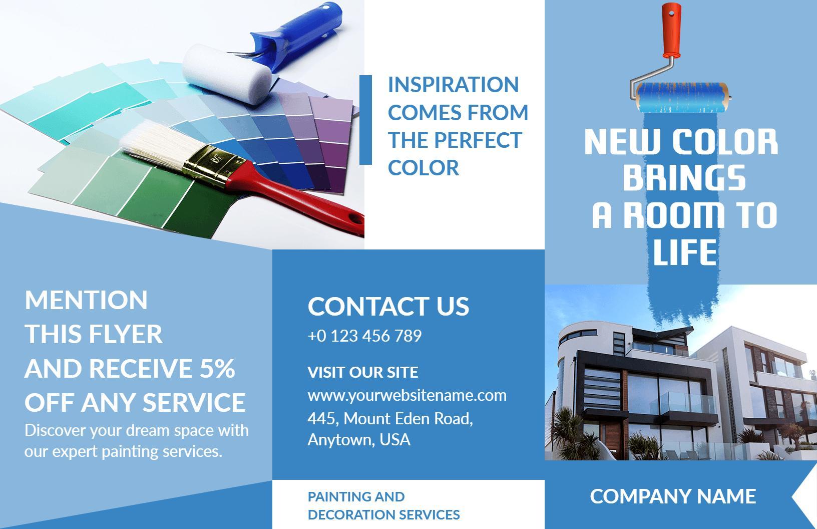 Vibrant Blue Interior and Exterior House Painting Brochure Template