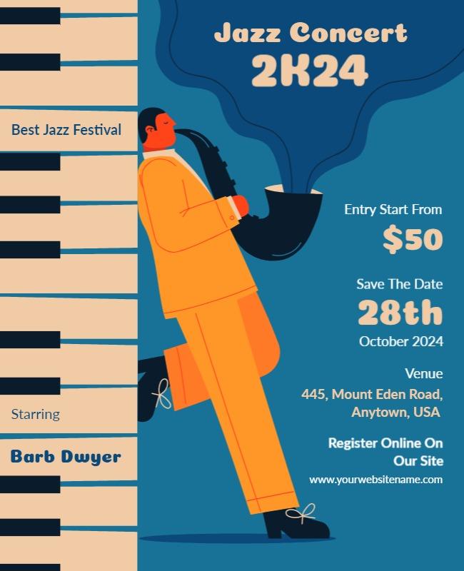 Vibrant Blue Jazz Concert Event Poster Template