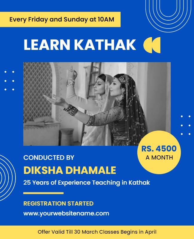Vibrant Blue Kathak Dance Class Registration Poster Template