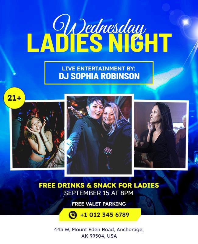 Vibrant Blue Ladies Night Party Event Poster Template