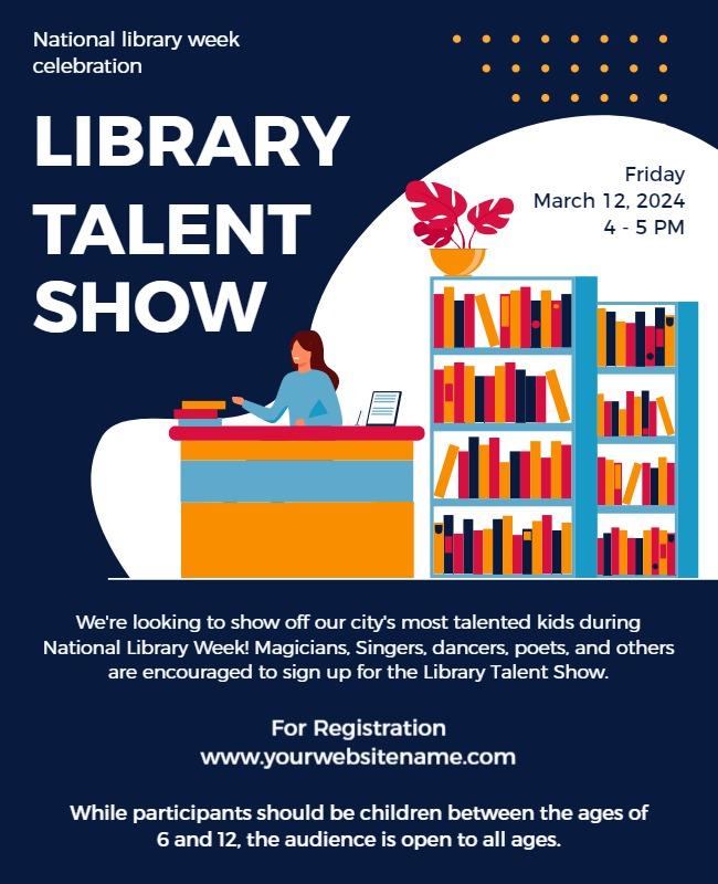 Vibrant Blue Library Talent Show Celebration Poster Template