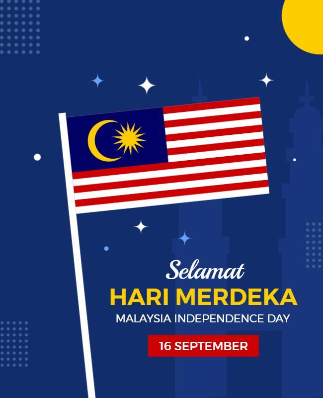 Vibrant Blue Malaysia Independence Day Celebration Poster Template