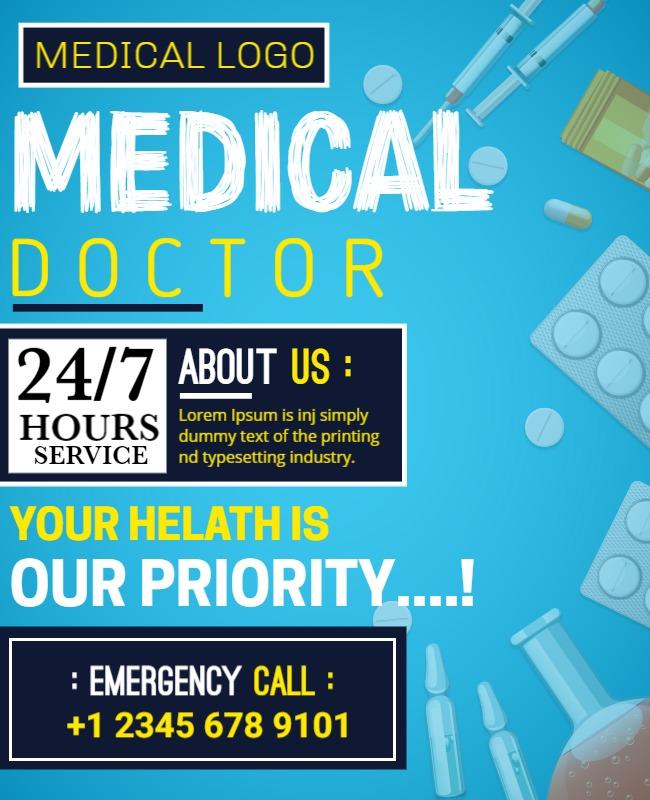 Vibrant Blue Medical Doctor 24/7 Services Poster Template
