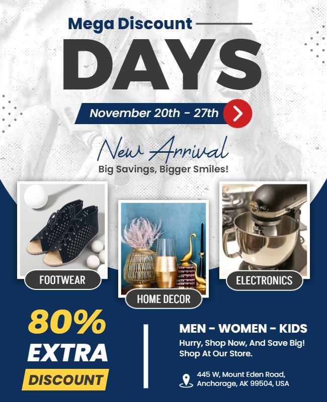 Vibrant Blue Mega Discount Sale Promotion Poster Template