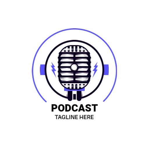 Vibrant Blue Microphone Design for Engaging Podcast Logo Template