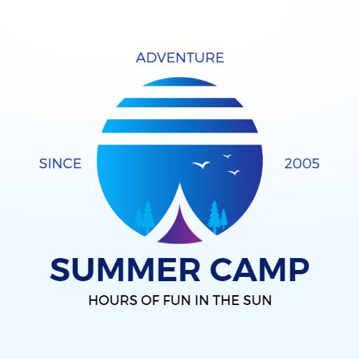Vibrant Blue Mountain Landscape Emphasizing Summer Camp Logo Template