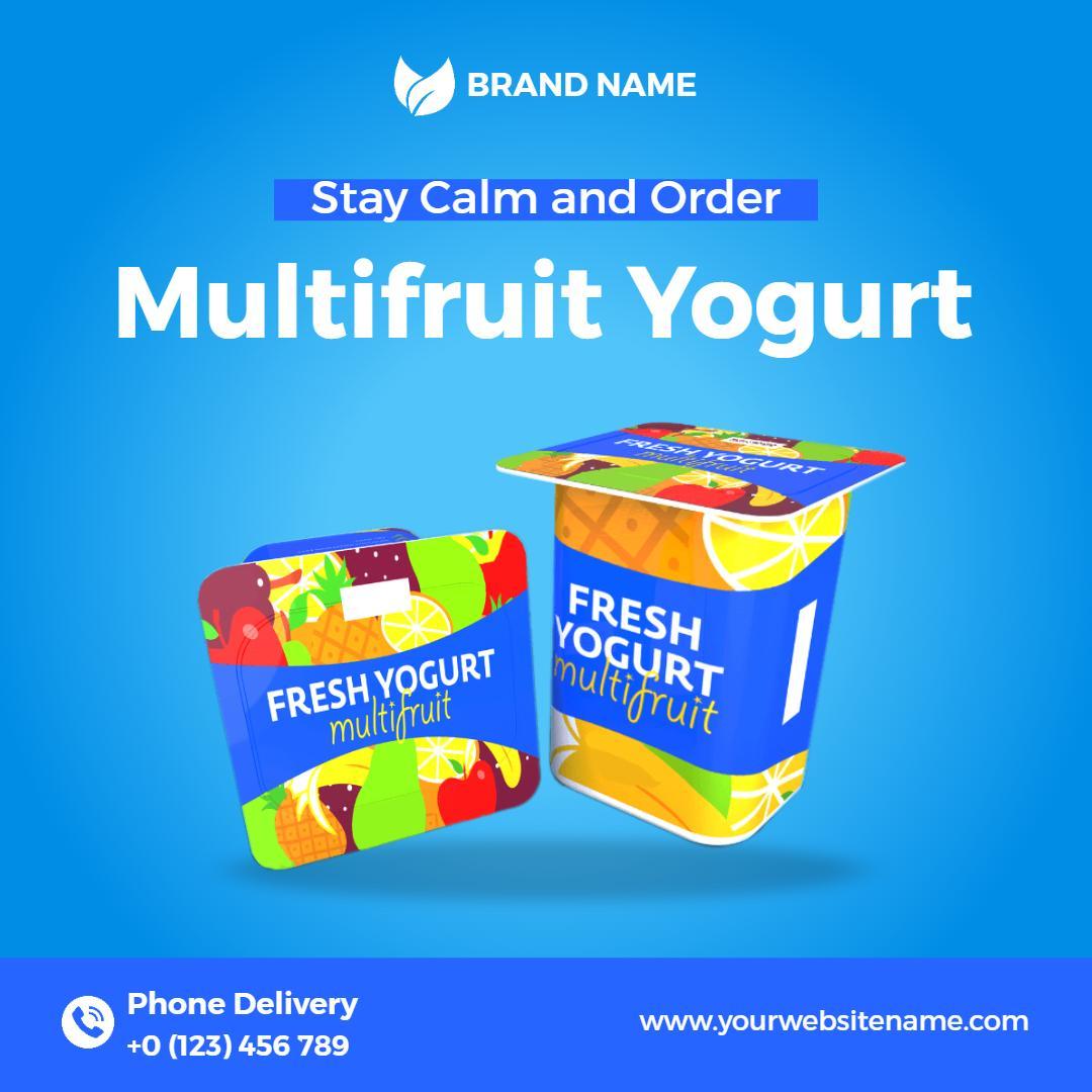 Vibrant Blue Multifruit Yogurt Promotion Ad Template
