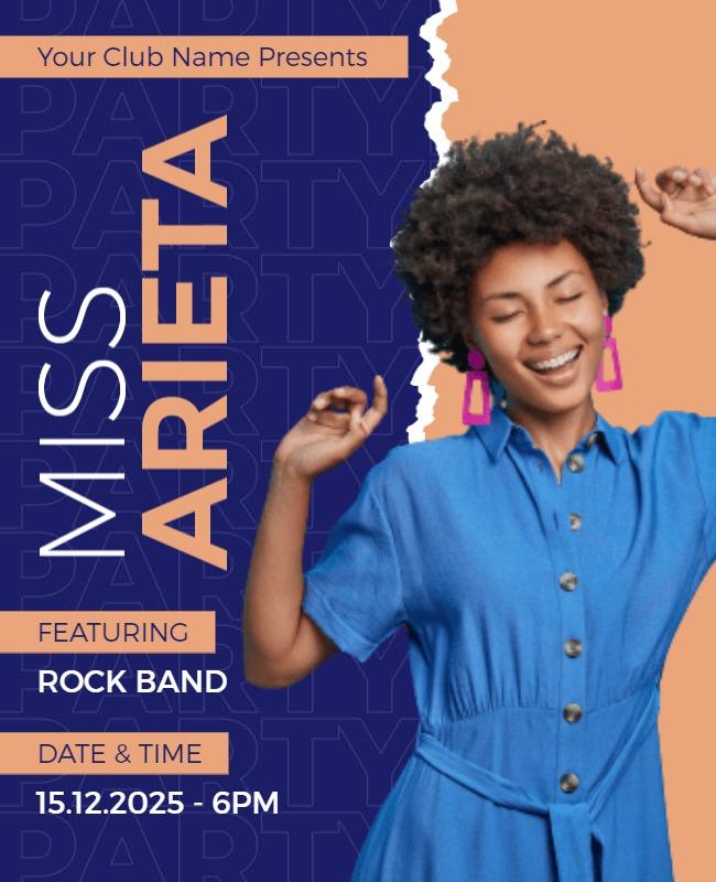 Vibrant Blue Music Party with Rock Band Poster Template