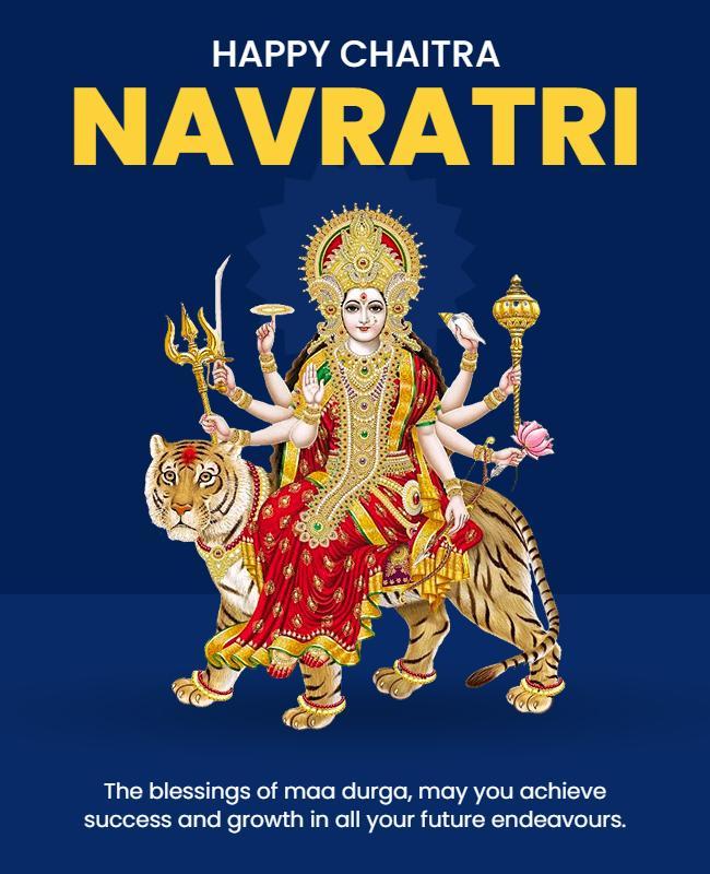 Vibrant Blue Navratri Celebration with Maa Durga Poster Template